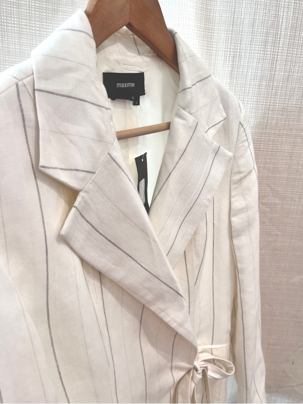 NWT Linen Double Breasted Blazer With Tie Belted Side Tie Ecru Minimalist Modern - Picture 5 of 14
